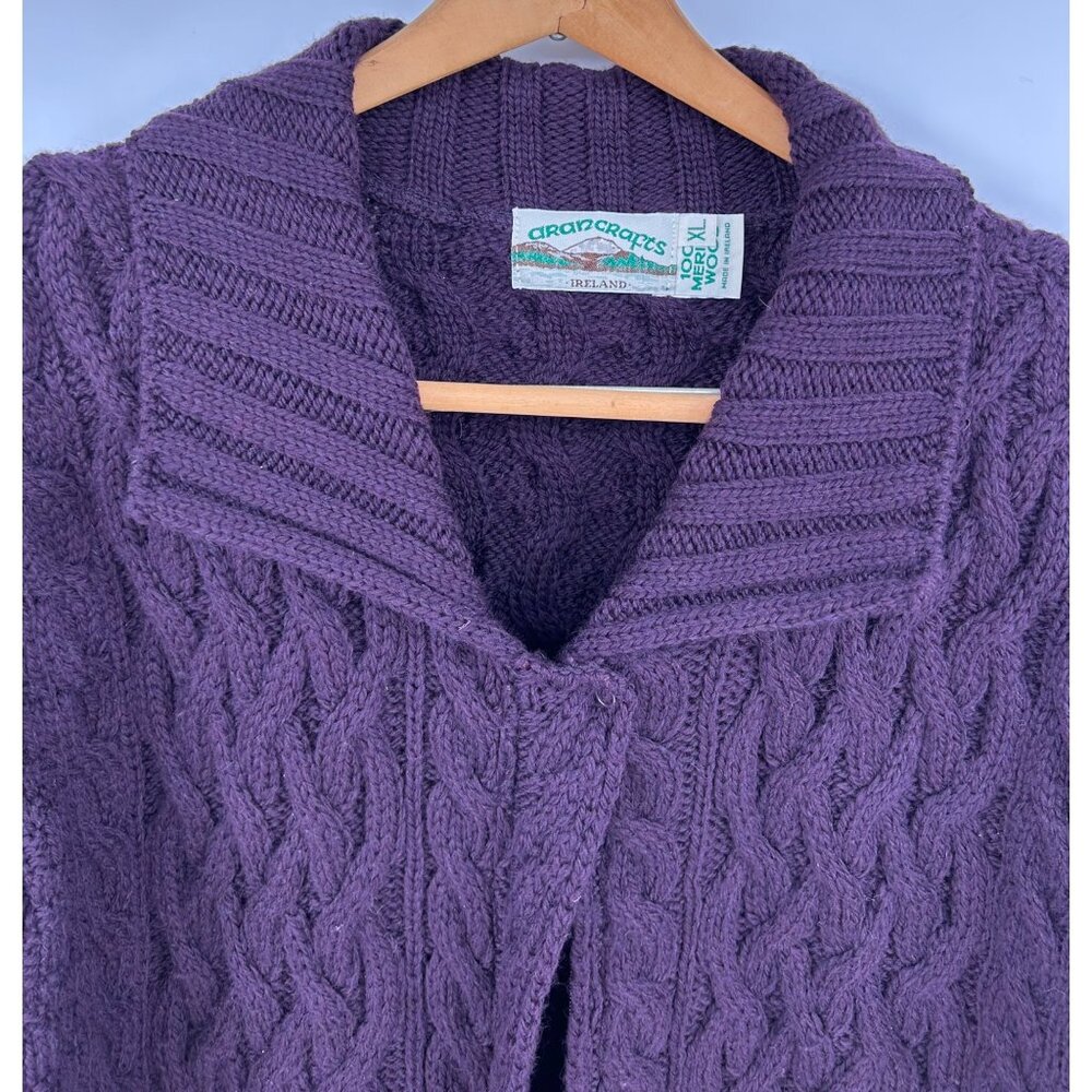 Aran Crafts Womens XL Purple Cable Knit Cardigan100% Merino Wool Made In Ireland - Picture 2 of 11